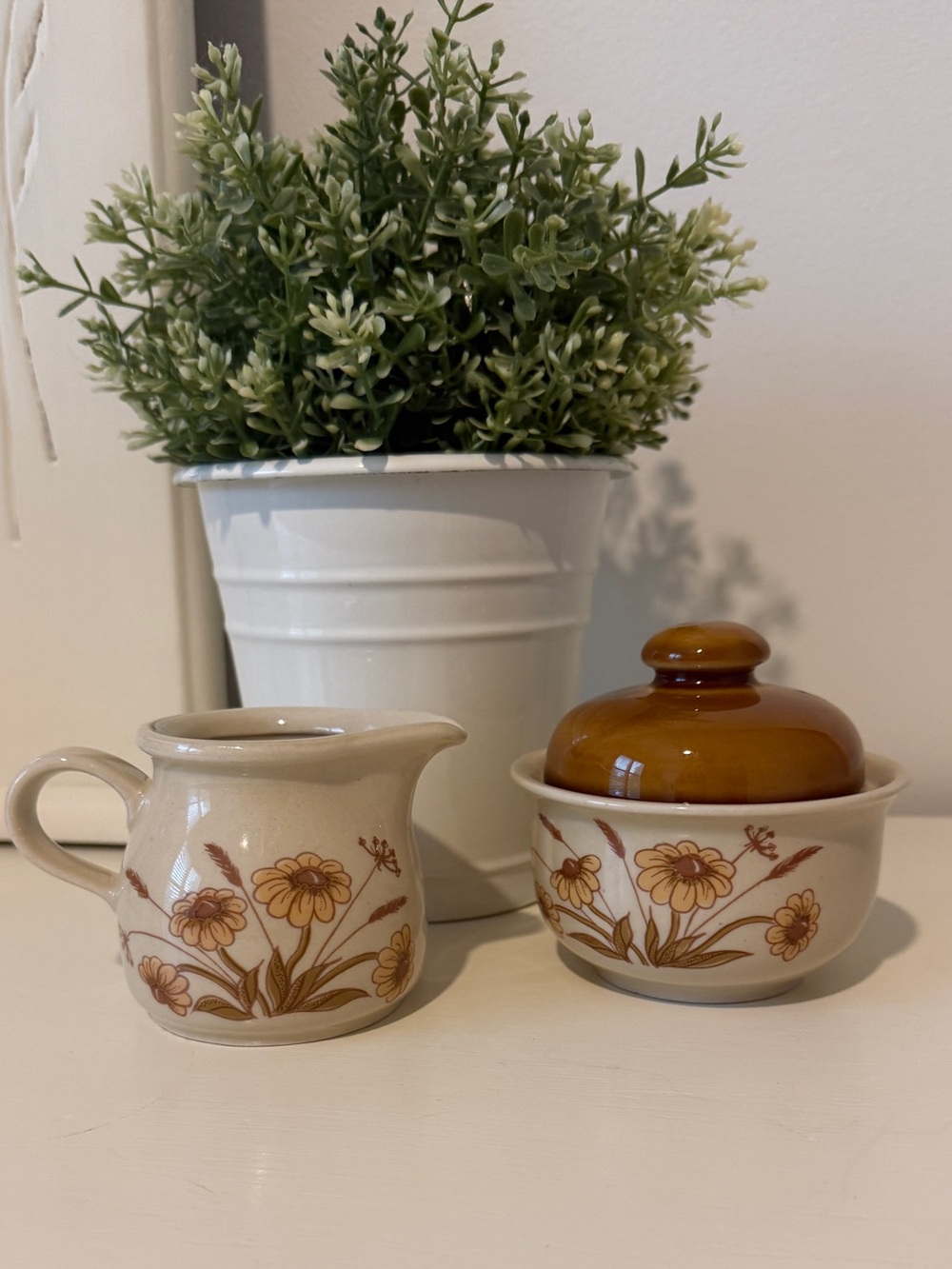 Vintage Cream Floral Ceramic Creamer and Sugar Set made in Germany